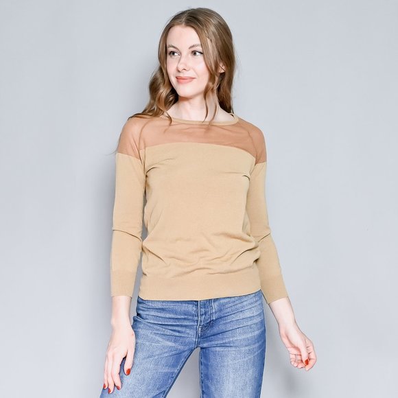 TOGA Pulla | Tops | Toga Pulla Archive Tan Knit Mesh Top | Poshmark